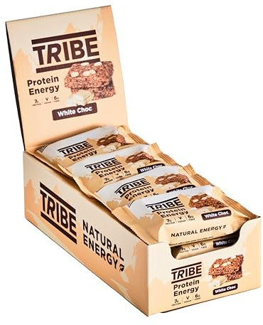 TRIBE Protein Energy Flapjack - White Choc Chip - Natural Energy - Plant Based, Vegan Snack & Gluten Free (50g x 12 Bars)