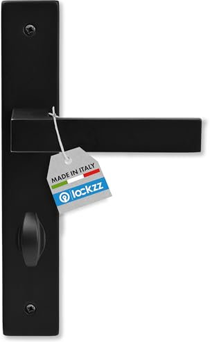 lockzz Türgriff Drückergarnitur Estenfeld-IV, Edelstahl schwarz matt, Türbeschlag für Badezimmertüren, Langschild eckig, L-Form eckig, WC - Badezimmer