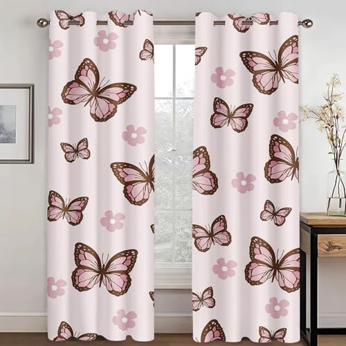 KARPIX Verdunklungsvorhänge 3D Schmetterling Vorhang Blickdicht, Anime Schmetterlings mädchen Polyester Vorhänge Bunt Schmetterling Fenstervorhang Für Kinderzimmer (10,150x166cm(2x75x166cm))