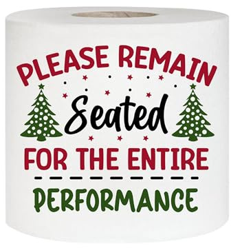 EMUWORKS Novelty 3ply Toilet Roll - Christmas Gifts Funny Toilet Paper Joke Bathroom Tissue in Red Organza Bag for Secret Santa Kids Christmas Xmas Stocking Fillers #1 (Please Remain Seated)