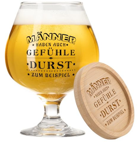 PRSTENLY Geschenke für Männer, 17OZ Bierkrug Glas+Bambus Untersetzer Witzige Geschenke für Mann Papa Opa Kollegen Freund Ehemann Bruder zum Weihnachten Geburtstag Vatertag Herrentag, Männergeschenke