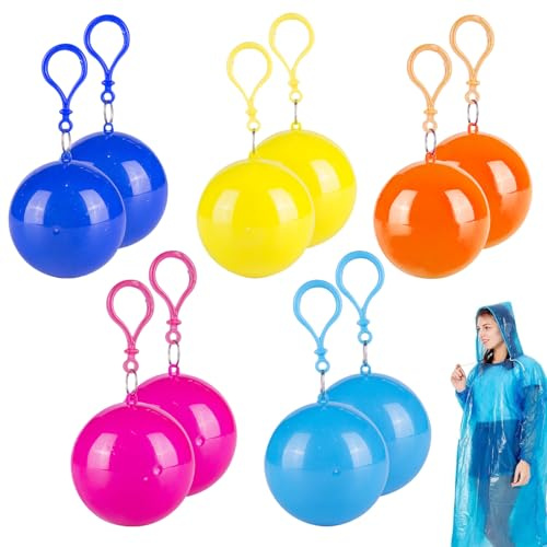 WIYETY 10 Stück Tragbare Regenmantelbälle Regenponcho Bunt Notfall Regenmantel, Regenponcho Notfall, Regencape Regenmantel Damen Herren, Erwachsenen Poncho für Outdoor-Aktivitäten Camping Trekking