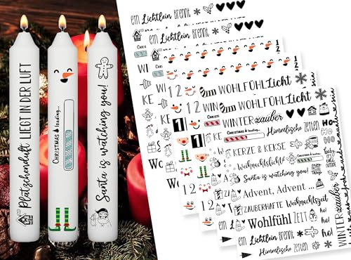 Sugeru 6 PCS Kerzentattoos Weihnachten (200+ Muster) - DIN A5,Wassertransferdruck | DIY asserschiebefolie Kerzenfolie | Kerzenaufkleber Weihnachts Sticker | Deko,Ostern,Adventskerze (Adventstag I)