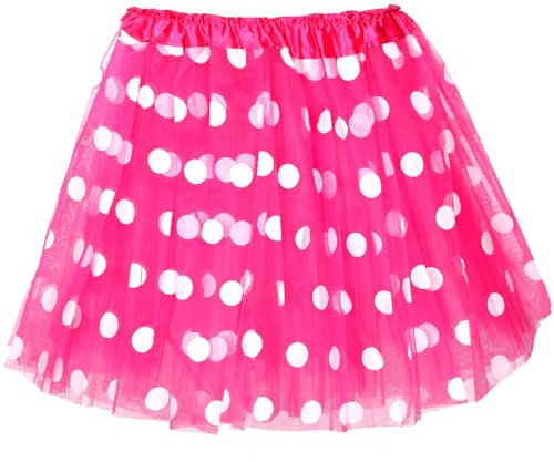 Hestya Jupes Tutu pour Femmes Halloween Costume Tutu à Pois en Tulle Superposé Jupes de Ballet Accessoire pour Carnaval Anniversaire Noël Fournitures de Fête des Années 80 Cosplay (Rose, Blanc)