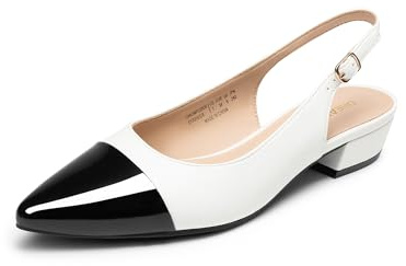 DREAM PAIRS Kitten Slingback Low Block Heels for Women Pointed Closed Toe Business Dress Shoes Wedding Party Comfortable Pumps Shoes,Size 6.5,Black/Beige,DWUMPU2504