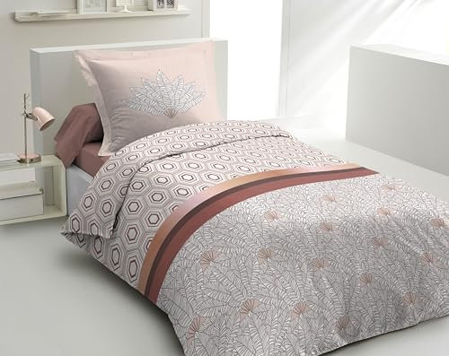 Home Linge Passion | Housse de Couette - 2 Pièces | 100% Coton - 57 Fils | 1 Personne - 140 x 200 cm | Louxor Terracotta