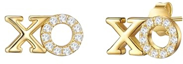 Lulu Jane Damen Ohrringe Messing gelbgold | gelbvergoldet 14 Karat, Ohrstecker, Zirkonia, weiß, XO