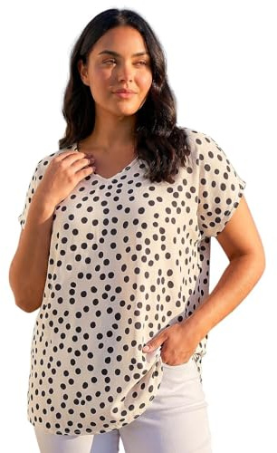 Roman Curve Animal Print Woven Top for Women UK - Ladies Everyday Holiday Spring Summer V-Neckline Comfy Soft Evening Vacation Work Party - Black Plus - Size 2224