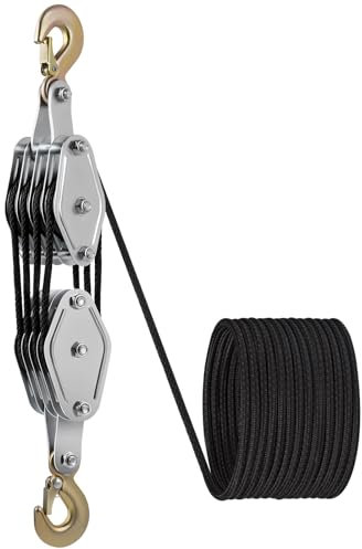 Flaschenzug mit Seilbremse, 8:1 Hubkraft, Arbeitssparender Flaschenzug mit Haken, 2000kg Tragkraft, Max. Hubhöhe: 2,5 m, Seilzug für Industrielle Baustellen