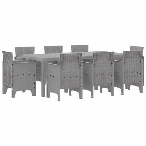 vidaXL Garten Essgruppe 9 pcs Hellgrau Polypropylen, Stylisches Garten- und Terrassenset, leichtes Möbelset für draußen, perfekt für Familienfeiern, minimalistisches Design