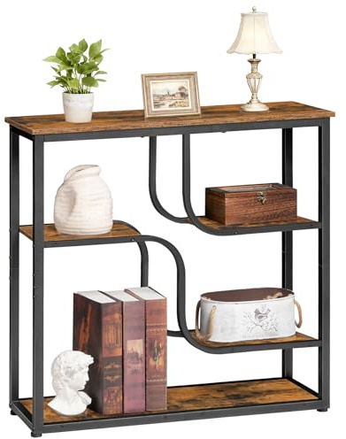 HOOBRO Schmaler Konsolentisch mit 5 Ebenen, Flurtisch, Sofatisch, Eingangstisch, Retro-Industriestil, für Eingangsbereich, Wohnzimmer, Metallrahmen und Spanplatte, Vintagebraun und Schwarz EBF69XG01
