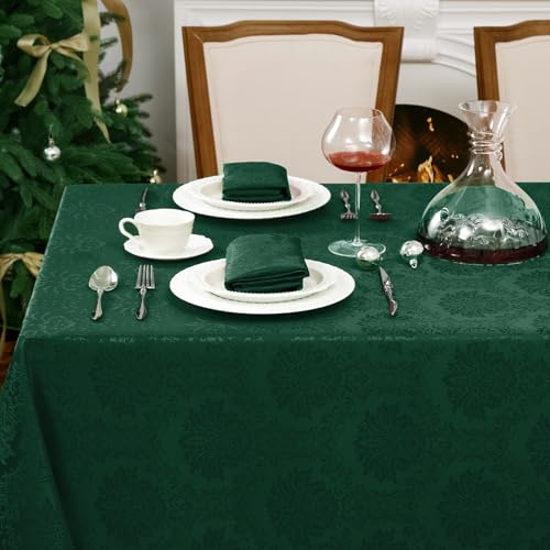 Romanstile Grüne Tischdecke Weihnachten Tannengrün 140x240 cm, Natur Jacquard Barock Design Wasserabweisend für Festliche Tischdeko,Ferien,Weihnachtsdeko,Christmas Decor,Esstisch,Küche,Party