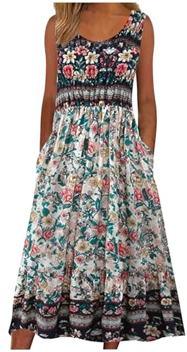 Boho Dresses for Women UK Clearance Italian Short Sleeve Button V Neck Dress with Pocket Ladies Floral Casual Sundress Elegant Swing Midi Dress Loose Pullover Lounge Dresses Beach Holiday Sundress