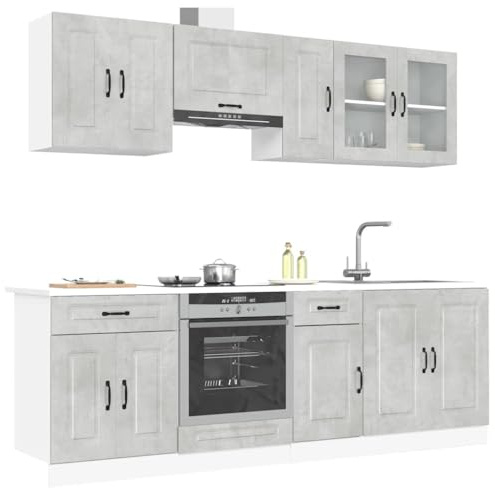 Iiaky Juego de Muebles de Cocina 8 Piezas Madera Mueble de Cocina Cocina Completa Muebles De Cocina por Modulos-Gris hormigón-8 pzas Type-4