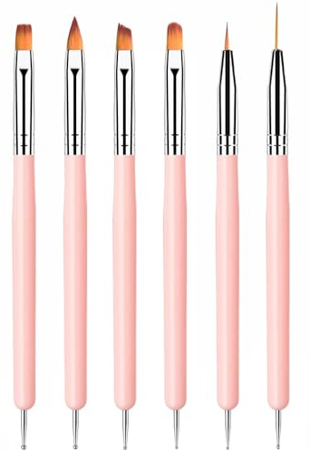 JYSNOW 6 Pcs Pinceau Nail Art Ongles, Double Tête Nail Art Ongles, Pinceaux Liner Ultra Fin, Pinceaux de Peinture, Outil de Dessin, Tailles de 6/8/8/10/12/20 mm, pour Design Peinture Manucure