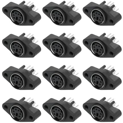 QUARKZMAN 6-Pin S-Video Mini DIN Socket Femelle Jack Socket Connecteur Montage Panneau Soudure Adaptateur pour Audio/Signal Connecteur, Lot de 4 Noir