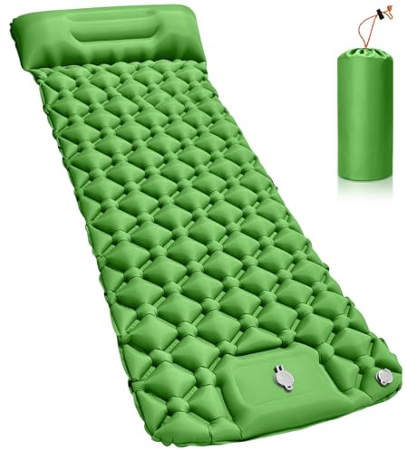 YGVQN Colchoneta de Camping con Bomba de Pie y Almohada, Resistente al Desgaste Ultraligero, Impermeable y Térmica, Autoinflable Plegable Portátil, Ideal para Senderismo, Acampada, Playa y Festivales