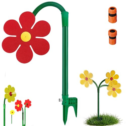Crazy Daisy Sprinkler, Wassersprinkler Kinder Outdoor, 360° Rasensprenger Tanzende Blume, Mit Wasseranschluss, Lustiges Garten-BewäSserungswerkzeug (Rot)