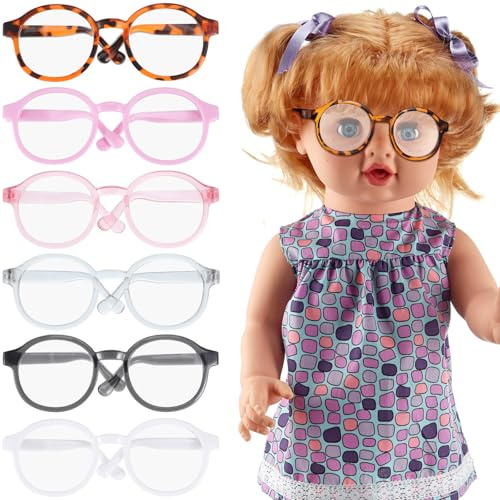 TINEASUR 6 Stück Kleiner Brillen für Puppen mit Runden Kunststoffgläsern Transparentem Design Vielseitig Kompatibel für Kostümspiele und Verkleidungen