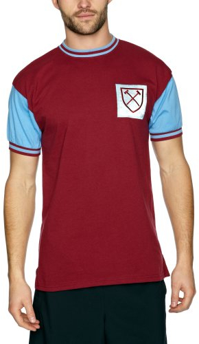 Score Draw West Ham United 1966 No 6 Retro Football Shirt Claret/Sky X-Large Cotton