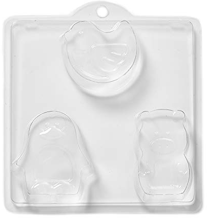 World Of Moulds 3-Cavity Duck/Pig and Penguin Soap/Bath Bomb Mould Mold, PVC, 25.5 x 24 x 4 cm