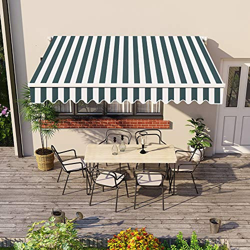 Green Bay 2 x 1.5m Manual Awning Garden Patio Canopy Sun Shade Shelter Retractable Green-White