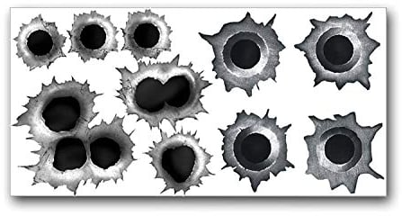 Einschuss-Löcher Sticker Set I 10 Bullet-Holes als Auto-Aufkleber, für Roller Moped Motorrad-Helm Notebook Laptop Smartphone I schwarz grau I kfz153