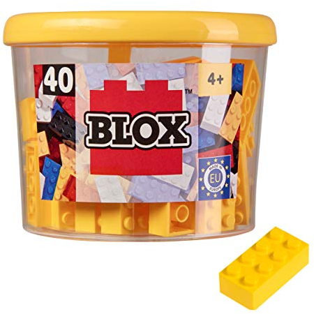 Simba 104118857 - Blox, 40 gelbe Klemmbausteine für Kinder ab 3 Jahren, 8er Steine, inklusive Dose, hohe Qualität, vollkompatibel mit Anderen Herstellern