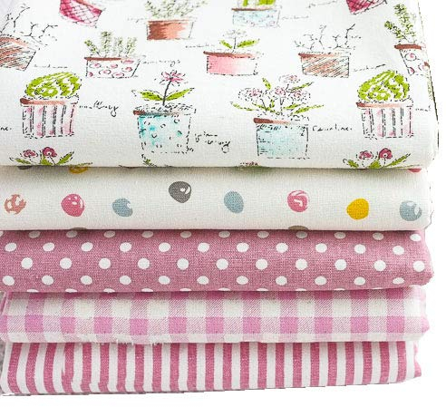 RAYLINEDO® Pack OF 5 X 45cm * 50cm Different Pattern Cotton and Linen Patchwork Fabric Bundle Squares Quilting Scrapbooking Sewing Artcraft Bag Handbag Making Project Fabric