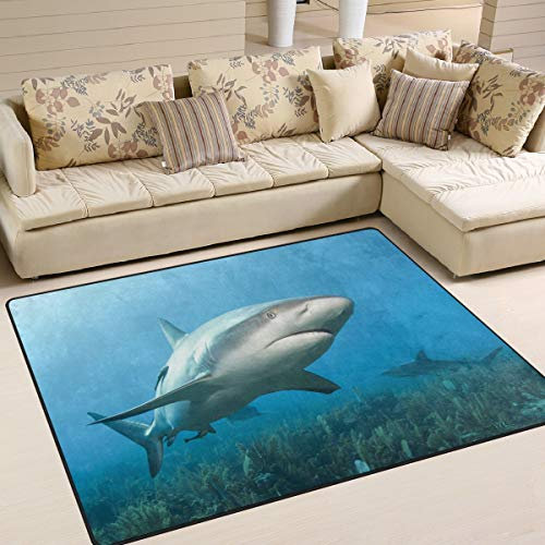 Use7 Teppich, Karibik, Ozean, Korallenriff, Hai, Fisch, für Wohnzimmer, Schlafzimmer, Textil, mehrfarbig, 160cm x 122cm(5.3 x 4 feet)