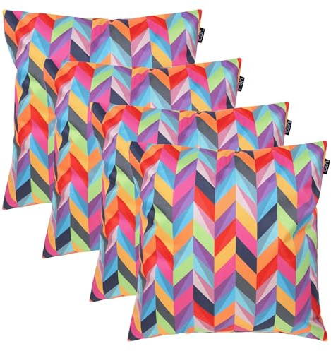 Bean Bag Bazaar Outdoor Cushions Filled, Bright Collection, Set of 4, Waves | Made in the UK, 43cm x 43cm, Durable Water-Resistant Fabric, Outdoor Cushions for Garden Furniture, Garden and Patio