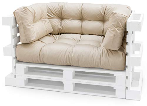 Spatium Palettenkissen Set abnehmbar Bezug wasserdicht gesteppt Palettenauflage Palettenpolster Palettensofa Palettenmöbel Beige 4er Set