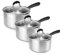 Stainless Steel Saucepan Set – 16cm, 18cm & 20cm Pans with Glass Straining Lids | Induction & Ceramic Hob Compatible | Stay Cool Handles & Pouring Lips | M&W