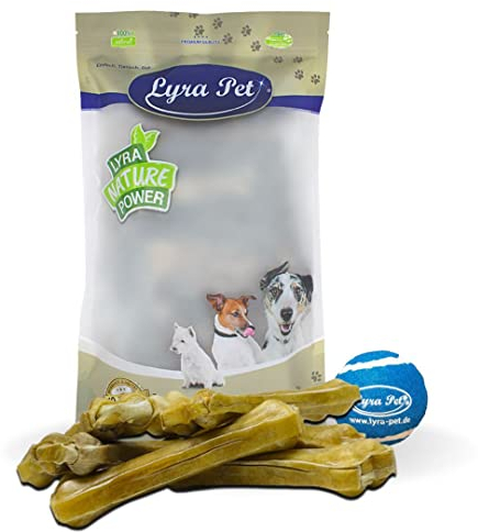 Lyra Pet® | 20 STK. Kauknochen ca. 21 cm + Tennis Ball | Naturbelassener Kausnack | Proteinreicher Hundeknochen zur Zahnreinigung | Langer Kaugenuss aus Rinderhaut | Fettarmer Kauartikel