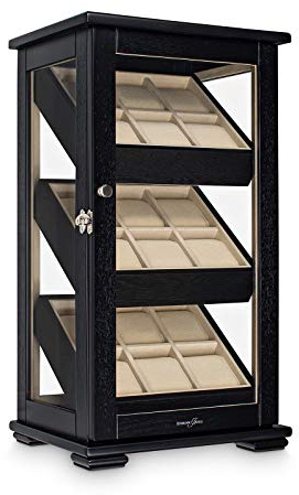 Hermann Jäckle Uhrenvitrine Kulmbach I Vitrine für 18 Uhren Armbanduhren I Uhrenbox Holz I Uhrenkasten schwarz Eichedekor I Standvitrine
