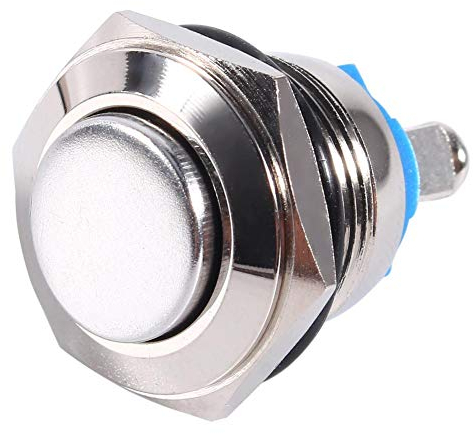 12 Volt klingelknopf edelstahl Druckknopfschalter druckschalter 12v schalter wasserdicht, 16mm Auto wasserdichter Momentan Druckknopf aus Metall EIN AUS Hupenschalter Silber Selbstrückstellschalter