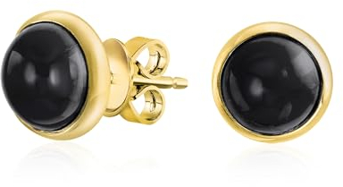 Klassische einfache schwarze Onyx-Fassung runde Kuppelknopf-Ohrstecker für Frauen vergoldet .925 Sterlingsilber