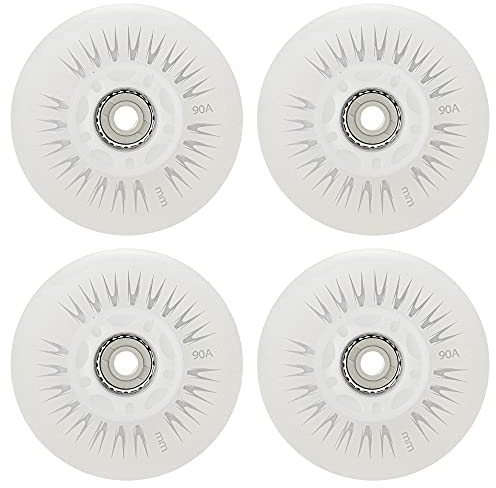 4 STK. 90A LED Leuchtrolle für Inlineskates 60mm 62mm 64mm 68mm 70mm 72mm 76mm 80mm Inline Skate Leuchtrolle zum Leuchten im Dunkeln ohne Lager,Weiß,72mm