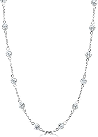 LeCalla Links 925 Sterling Silber italienische CZ Station Kabelkette Halskette für Frauen 20 Zoll