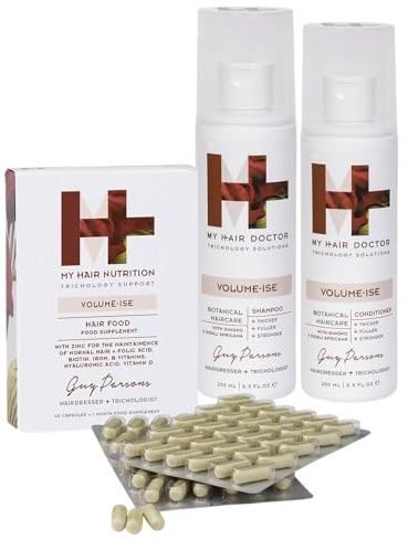 MHD Shampoo (250ml), Strengthening Conditioner (200ml) & Hair Food Supplements (60 Capsules) for Hair Loss Prevention Volume-ISE Hair Thickening Set