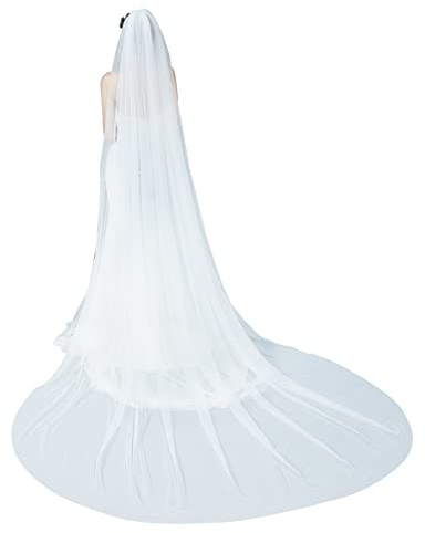 BEAUTELICATE Brautschleier Hochzeit Schleier für die Braut Einlagiger Weicher Tüll Schleier mit Metallkamm Braut liefertt Weiß 300cm(118) W * 229cm(90) L Cut Edge