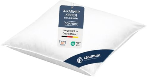 Daunenkissen 80x80 cm, Comfort 3-Kammer Daunenkissen, Made in Germany | 60% Daunen (Außen), Allergiker Kissen, für Rücken- & Seitenschläfer, 100% Baumwolle, OEKO-TEX