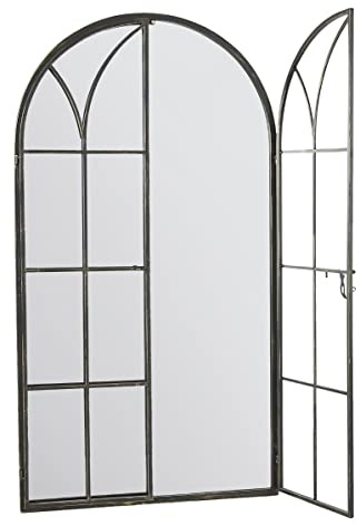 MirrorOutlet Metal Rustic Arched Opening Window Garden Mirror New 160cm X 85cm, GMA033, Black, 160 x 85