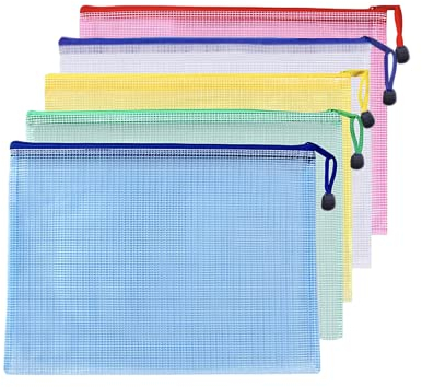 A4 Plastic Wallets File Folder Zip Lock Bags Document Wallet File Zipper Bags for Office Home School Supplies 5Pcs
