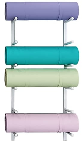 Yogamattenhalter Weißer Wandhalter für Yogamatten, 6-lagiges Zubehör für Das Fitnessstudio zu Hause/Yogazubehör, Freistehendes Wandregal für Den Fitnessunterricht Oder Das Fitnessstudio zu Hause