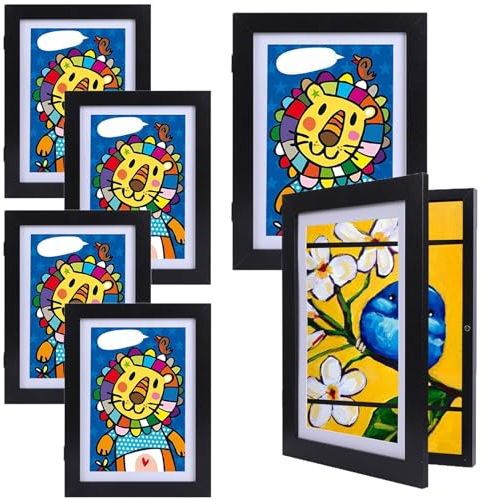 6 Stück Kunstfotorahmen für Kinder, befüllbar Bilderrahmen zum öffnen, Frontöffnung Bilderrahmen für Kunstwerke, Ideal für Kinderzeichnungen, Kinder Kunstprojekte, Schule, Zuhause oder Büro,schwarz