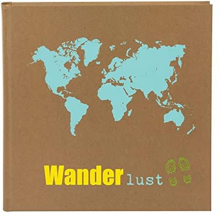 Goldbuch 24064 Fotoalbum Wanderlust, Bilderalbum im Format 25 x 25 cm, Fotobuch mit 60 Seiten, Erinnerungsalbum mit Weltkarten-Motiv, Album, Scrapbook, buchgebunden, Einband aus Kunstdruck, braun
