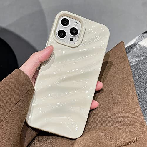 QLTYPRI Compatible with iPhone 13 Pro Max Case, Cute Wave Water Ripple Pattern Case for Girls Women, Slim Glossy Soft Silicone TPU Bumper Shockproof Protective Phone Cover for iPhone 13 Pro Max- Beige