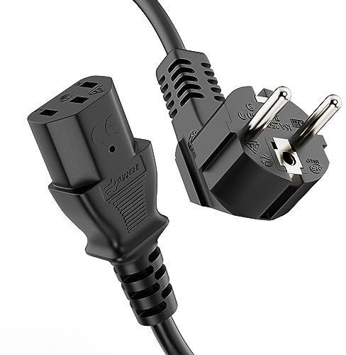 ETEC Stromkabel Kaltgerätekabel 3 Polig, 1,0m, Stecker Schutzkontakt Netzstecker auf C13 Kaltgerätekupplung Buchse, Netzteil Strom Kabel Netzkabel für PC Monitor Drucker, Schwarz