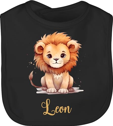 Baby Lätzchen - Süßer Löwe mit Name personalisiert I Löwen Geschenk I Zootiere I König der Tiere I Leu - Unisize - Schwarz - personalisierte geschenke löwenmotiv leon latz personalisiertes
